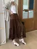 Falda Midi Plisada con Borlas para Mujer, Falda de Cintura Elástica Línea A, Estilo Casual Adelgazante, Falda de Color Sólido con Capas, Nuevo 2026