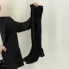 Botas Longas Acima do Joelho para Mulheres 2026 Novo Estilo de Primavera Salto Alto Salto Bloco Camurça Emagrecedoras Botas Que Aumentam a Altura Botas Amassadas