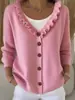 2026 Novo Estilo Transfronteiriço Europeu e Americano Outono/Inverno Cardigã de Tricô Canelado Cor Sólida Casual Moda Suéter Casaco Gola V Feminino