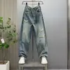 Jeans Lavados Vintage Hechos a Mano con Efecto Desgastado Estilo Retro Americano para Hombre, Marca de Moda, Corte Holgado, Texturizados, Pantalones Rectos Versátiles para el Trabajo