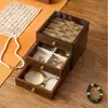 Caja de Joyería Pequeña de Tres Niveles con Veta de Madera de Nogal, Antioxidación, de Alta Gama y Exquisita, Caja de Almacenamiento Especial para Anillos, Pulseras, Collares y Aretes