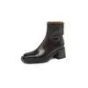 Botas de tornozelo robustas de salto alto estilo retrô francês para mulheres, nova coleção outono/inverno 2025, botas de salto alto com bico quadrado, efeito emagrecedor, botas Martin, botas de cano baixo