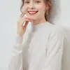 Suéter de Lana 100% Merino Australiano de Primera Línea Listo para Usar para Mujer, Tejido de Cuello Medio Alto, Capa Base de Color Sólido, Suéter Fino de Lana