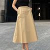 Falda de corte A de cintura alta para ir al trabajo, nueva colección Primavera 2026, color caqui, para el lugar de trabajo, algodón puro, estilo francés, falda de traje, ropa para mujer