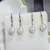 8-9mm Natural Pérola de Água Doce Brincos de Gancho de Orelha Oval Arroz Bead Brincos Femininos Pequenos e Leves Brincos de Gancho de Orelha Femininos