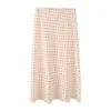 Roupas Femininas Transfronteiriças 2026 Moda Europeia e Americana Versátil Simples Estampa Textura de Cetim de Seda Cintura Alta Saia de Bolinhas para Mulheres M87000
