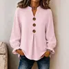 Moda europea y americana transfronteriza Amazon TK nueva para mujer otoño e invierno top de manga larga con cuello en V de color liso con botones