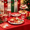 Set de plato y vaso de papel de Santa Claus, vajilla desechable, suministros para fiesta de decoración navideña, caja de dulces, caja de galletas de arroz