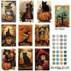 10 Tarjetas de Felicitación de Halloween Transfronterizas, Calabaza, Gato Negro, Postales de Calavera, Tarjetas de Mensaje, Tarjetas Festivas, Ilustraciones Retro