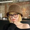 Nuevo sombrero de pescador de punto hueco de mezcla de lana para otoño e invierno para mujer, hace que la cara se vea más pequeña, versátil, cálido, sombrero tipo cubo de moda estilo coreano