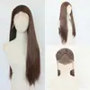 Encaje frontal 13*4 No. Peluca de fibra sintética color castaño oscuro de 8 pulgadas, peluca de encaje marrón de cabello largo y liso, venta directa del fabricante