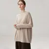 Suéter de punto de cachemira de manga larga, cuello redondo, longitud media, básico suelto, casual y versátil para mujer, para otoño e invierno.