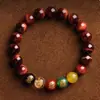 Pulseira de Pedra Olho de Tigre Vermelho, Pulseira dos Cinco Deuses da Riqueza, Contas Budistas para Homens e Mulheres, Fonte de Riqueza para o Ano de Nascimento
