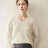 Nuevo suéter 100% cachemira pura para mujer, prenda de una sola pieza sin costuras con cuello en V, suéter de cachemira simple y versátil para usar en capas