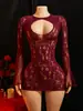 Lingerie Brilhante e Sedutora, Estilo Europeu e Americano Popular Transfronteiriço, Vestido Bodycon Vazado Plus Size, Peça Única, Saia de Rede Altamente Elástica