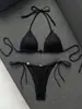 2026 Nuevo Bikini de Estilo Europeo y Americano con Estampado de Conchas, Halter, Copas Triangulares Sexy con Cordones, Traje de Baño para Mujer, Ropa de Baño para Vacaciones en la Playa