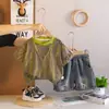 Conjunto de Verão para Meninos 2026 Novo Estiloso Roupas de Verão para Bebês e Crianças Pequenas Conjunto de Duas Peças Tendência Retro Rasgado Manga Curta