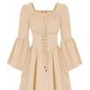 Vestido Novo Feminino Europeu e Americano Medieval Retrô Costurado Mangas Vazadas Costas Elásticas Vestido