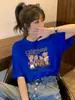 Camiseta de Manga Corta Estilo Retro Americano para Mujer, Top Chic de Verano a la Moda Estilo Ins, Corte Holgado Adelgazante de Media Manga