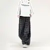 Calça Casual Xadrez Texturizada Branca, Novo Estilo Outono e Inverno, Unissex Estilo Americano Relaxado Caimento Solto Calça Curva