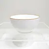 Tigela de Arroz e Prato de Cerâmica Elegantes com Borda Colorida Estilo Nórdico, Cor Sob Esmalte, Espessado Anti-Queimadura, Prato para Salada de Frutas, Seguro para Micro-ondas