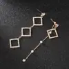 Pendientes Cuadrados Geométricos de Perlas Incrustadas de Diamantes Estilo Discoteca Europea y Americana para Mujer, Pendientes de Hilo para Oreja con Personalidad Asimétrica Joyería E573