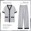 Pijama de Verano para Hombre, Conjunto de Dos Piezas con Pantalón Corto de Manga Corta de Algodón y Cárdigan, Estilo Delgado para Primavera y Otoño, Los Jóvenes Pueden Usarlo Afuera como Ropa de Casa