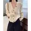 Cárdigan de Punto 100% Lana para Mujer 2026 Otoño/Invierno Nuevo Abrigo de Cuello en V Moderno y Único Sencillo Versátil Manga Larga