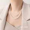 Zhenduo Cuentas de Vidrio de Cáñamo Doble Capa Apiladas Cadena de Clavícula Retro de Alta Gama para Mujer Collar de Perlas para Suéter de Otoño e Invierno