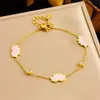 Pulseira Transfronteiriça de Aço Inoxidável Pequena Fresca Feminina Versátil Simples Flor Rosa Rosa Ouro 18k Inalterável Joia de Aço Titânio