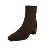 Botines Elásticos Delgados con Acabado Afelpado para Mujer Botines Individuales Otoño Invierno Nuevos Punta Redonda Cierre Trasero Tacón Medio Grueso Estilo Coreano Botines Elásticos para Tobillo Botas para Mujer