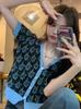 Cardigan de punto retro de verano 2024 con estampado roto, dulce japonés, versátil, cuello en V, de un solo botón, top de manga corta para mujer