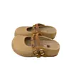 Sandalias Birkenstock de lino para mujer para el verano de 2026, modelo nuevo con aumento interno de altura, puntera cerrada, calados, zuecos sin talón