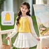 Camiseta de Manga Larga Patchwork con Lazo para Niños, Estilo Primavera y Otoño, Atuendo de Primavera para Niñas, Camiseta Básica de Algodón Puro, Ropa Moderna para Niños Mayores