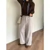 Icciicc Trece Líneas Bolsillos Simples Dobladillo Enrollado Parte Inferior Cepillada Pantalones Casuales Cortos Adelgazantes de Pierna Recta para Mujer 0993A