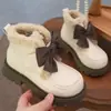 Botas Cortas de Felpa para Niñas Otoño/Invierno 2026 Botas de Cuero para Niños Botas de Princesa con Lazo Elegante Botas de Algodón Cálidas