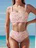 Bikini Nuevo 2026 Transfronterizo Europeo y Americano Comercio Exterior Estampado Floral Pequeño de Cintura Alta Sexy Bikini de Dos Piezas Traje de Baño para Mujeres