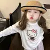 Conjunto de Roupas com Proteção Solar Infantil Outono Novo Estilo Versátil para Meninas Camisa Estampada de Gola Redonda Solta Cardigã Casual Calça Xadrez Tendência