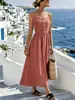 Moda Feminina Europeia e Americana Cruzada Nova Primavera/Verão 2026 Site Independente da Amazon Ebay Vestido com Alça e Botão Mais Vendido