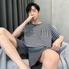 Pijama de Algodón Puro para Hombre Nuevo Verano Sencillo Casual Manga Corta Shorts Cuello Redondo Pulóver talla extra Traje de Ropa para el Hogar