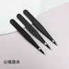 Fábrica en stock herramientas de belleza boca plana inclinada acero inoxidable clip de cejas negro pinzas para depilar cejas rizador de pestañas