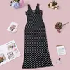 12090 Moda Femenina Transfronteriza Europea y Americana Nueva Estampado de Lunares Alta Elasticidad Sexy Cuello en V Profundo Ajustado Vestido Largo