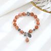 Pulsera de anillo único de piedra solar natural, pulsera de plata S925 Mo Fu Shaohua, cuentas de anillo único de piedra solar, cristal natural para mujer