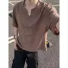 Camiseta de verão fina e respirável com gola V de manga curta, estilo old money transfronteiriço para homens, top casual soltinho de meia-manga, moderno