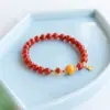 Pulsera de Ágata Nanhong Natural de Liangshan con Cuentas Pequeñas, Círculo Único, Buena Suerte para Hombres y Mujeres, Rojo Caqui Ultra Fino, Pulsera del Año Zodiacal