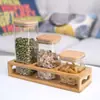 Bote de Té Hermético a Prueba de Humedad de Vidrio de Borosilicato Alto con Base de Bambú, Recipiente para Granos de Cocina, Caja de Almacenamiento Transparente, Bote Cuadrado Sellado