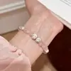 Pulseira de Prata Esterlina S925 com Contas Redondas Olho de Gato Escovado Cristal Rosa Natural Doce e Fashionable Pulseira de Flor de Pessegueiro de Nicho Joias para Mulheres