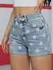 2026 Best-Seller Transfronterizo de Amazon Nuevos Jeans de Mujer Estilo Europeo y Americano Pantalones Cortos de Mezclilla Elásticos Lavados con Estampado de Estrellas