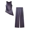 Comércio Exterior Atacado Nova Chegada Primavera 2026 Moda Europeia e Americana Elegante Top de Seda Sem Mangas Assimétrico Conjunto de Calça Reta