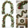 Guirnalda artificial de Navidad transfronteriza, con jacinto de agua, flores de Navidad y bayas rojas densamente empaquetadas para decoración del hogar y colgar.. Pino y cedro artificiales